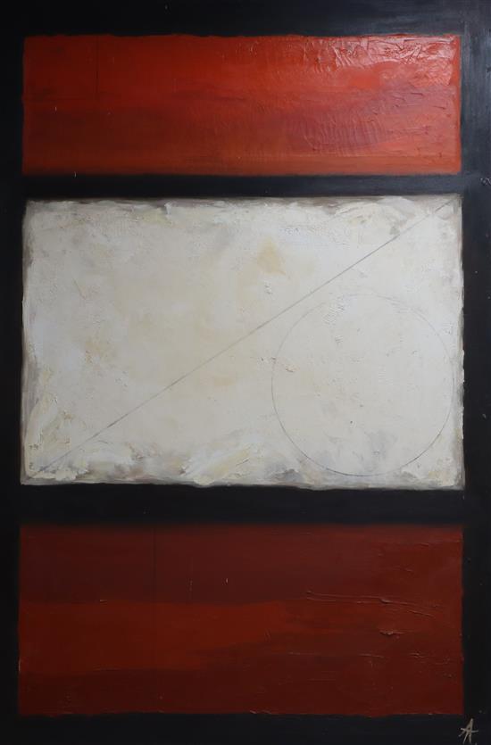 Robert Peter Mangold (1937-1987) oil on canvas, Abstract, monogrammed A.T. 150 x 100cm unframed